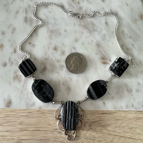 Black Tourmaline Sterling Silver Handmade Necklace - Picture 4 of 4